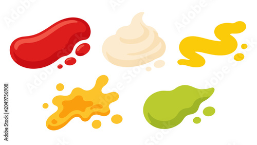 Schilderij op canvas Vector set of colorful sauce splashes and creamy condiment blobs