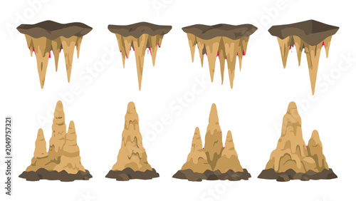 Bild auf Leinwand Set of cave stalactites and stalagmites in flat vector style