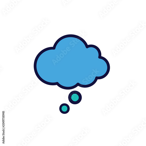 A simple flat vector icon of a blue thought bubble for web design.