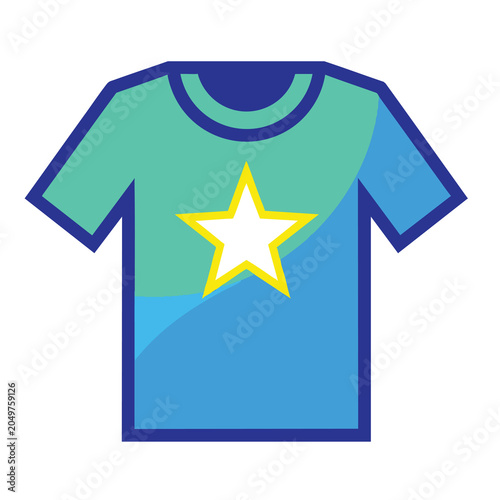 Green and Blue T-Shirt with a Yellow Star Graphic.