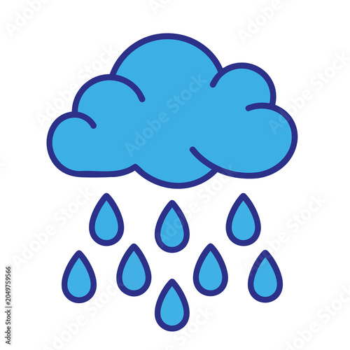 Blue cloud raining water drops illustration.