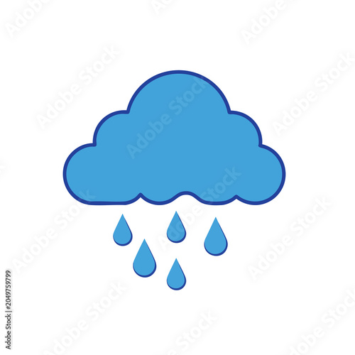 Simple Blue Cloud Raining Water Drops Icon.