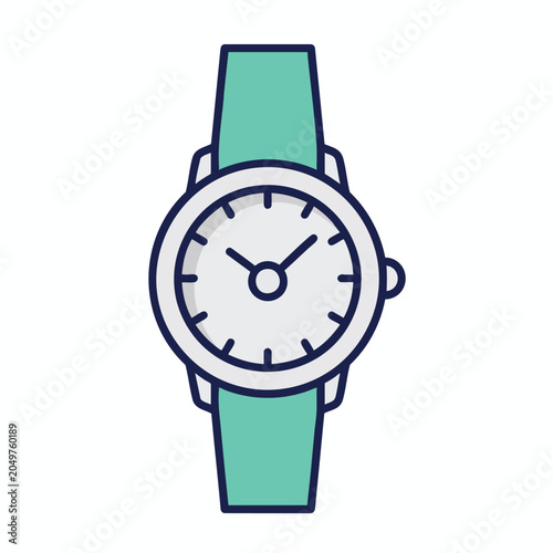 Minimalist flat vector icon of a classic wristwatch with turquoise strap.