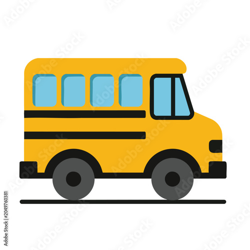 Flat Vector Illustration of a Classic Yellow School Bus Icon.