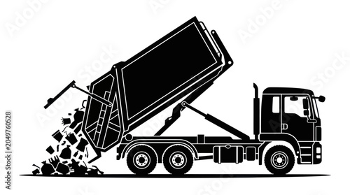 Fotografi Garbage Truck Dumping Waste Vector Illustration