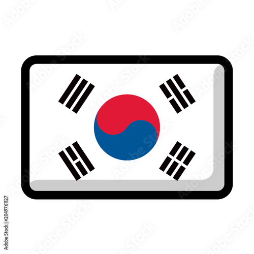 South Korea flag icon with rounded rectangle glossy button style, isolated vector illustration.