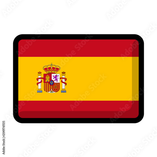 Spain flag icon with rounded rectangle glossy button style, isolated vector illustration.