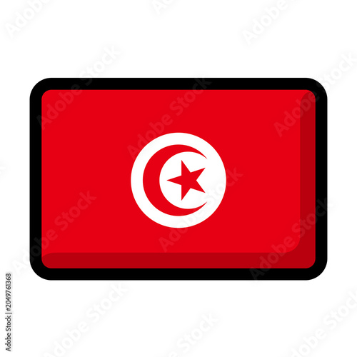 Tunisia flag icon with rounded rectangle glossy button style, isolated vector illustration.