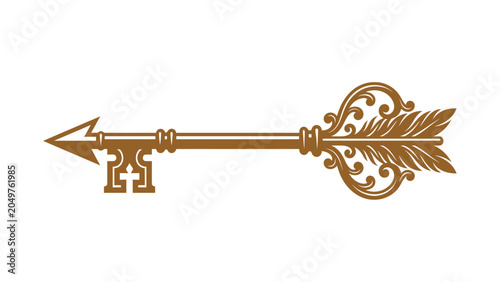 Foto Vintage golden key fletched arrow vector icon luxury antique decorative directio