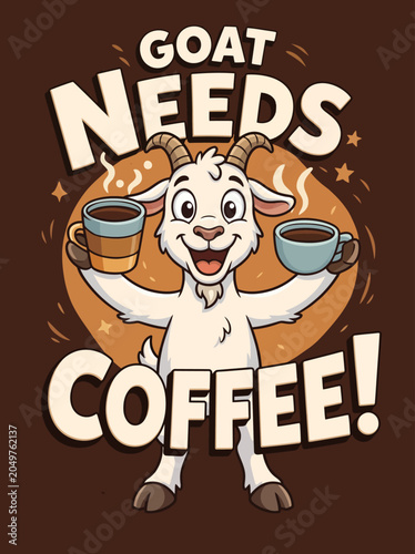 Photos Cartoon Goat Holding Coffee Cups.