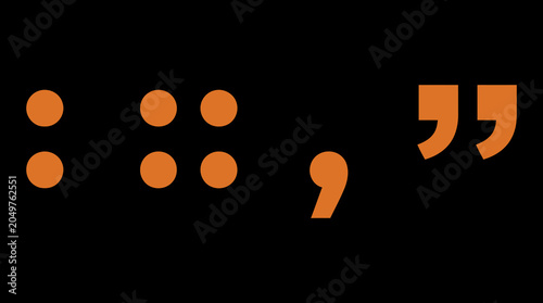 Schilderij op canvas Orange punctuation marks and quotation symbols collection with punctuation quota