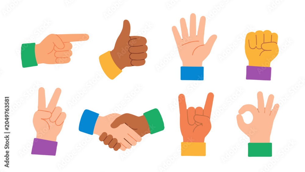 Fototapeta premium Set of colorful hand gesture icons on white background