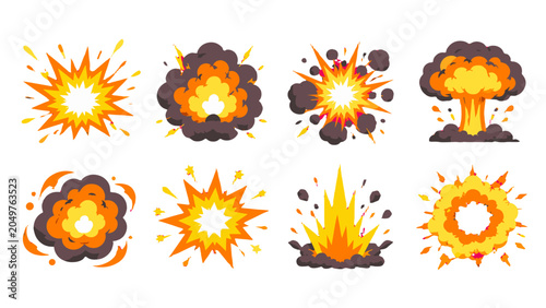 Photos Cartoon explosion and blast effect icons set on white