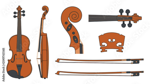 Bild auf Leinwand Violin and Musical Parts Vector Illustration