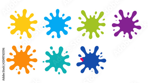 Obraz na plátně Colorful paint splash set with outlined splatter shape