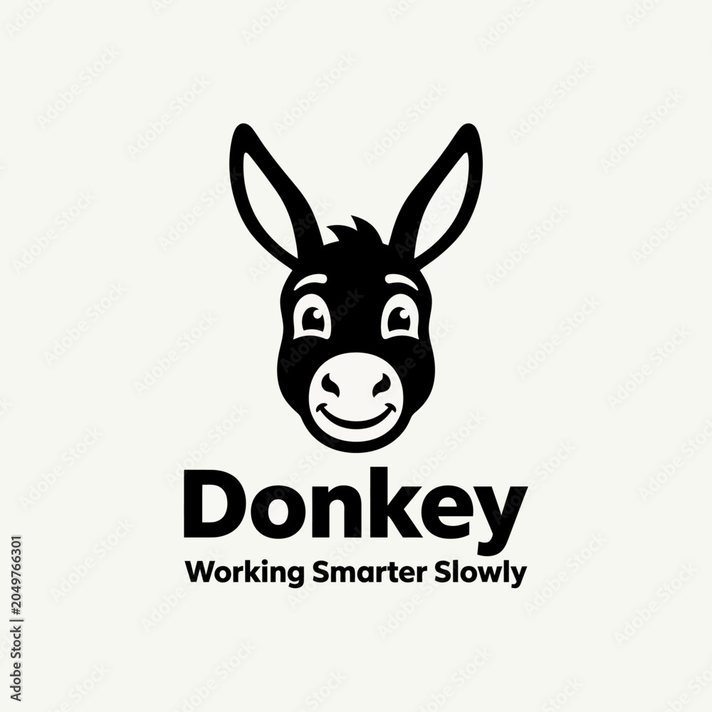 Fototapeta premium Smiling Donkey Face Closeup Portrait.