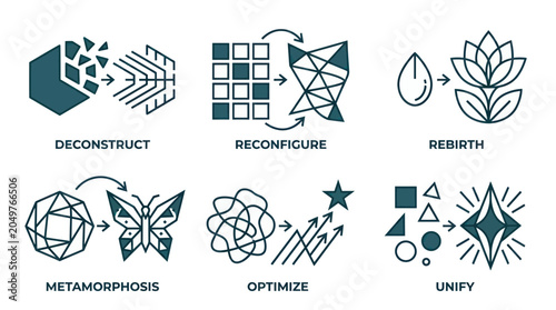 Foto Metamorphosis, Rebirth, Optimize, Unify: Abstract Process Icons