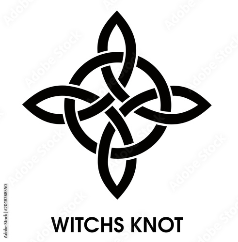 Witchs Knot symbol representing protection, unity and mystical traditions. Celtic geometric emblem with spiritual symbolism. Wicca symbol - Power of four elements. illustration isolated on a white