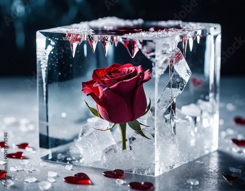 red rose and snow