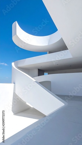 Modern White Building with Abstract Design.