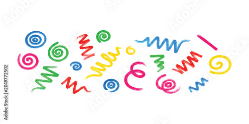 Colorful hand drawn doodle spirals and zigzag lines pattern