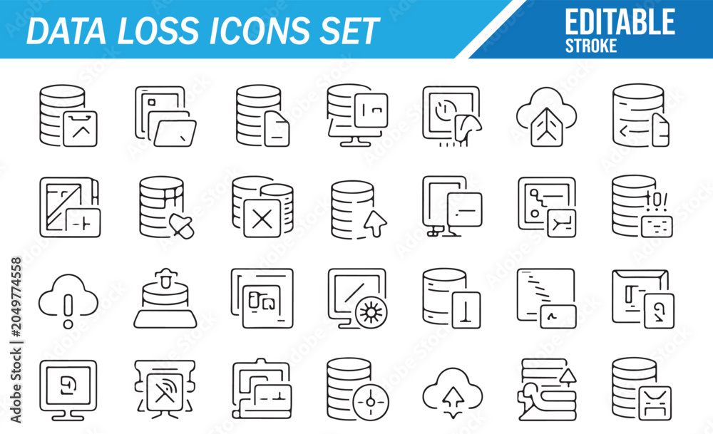 Fototapeta premium Backup Failure and Corrupted Data Editable Stroke Icons Collection