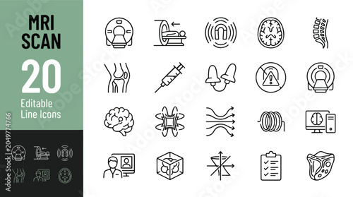 Fotografie MRI Scan and Radiology Line Editable Icons set