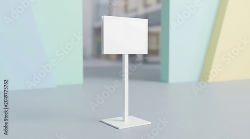 Blank white directional sign mockup on stand for event exhibition booth wayfinding navigation and informational display