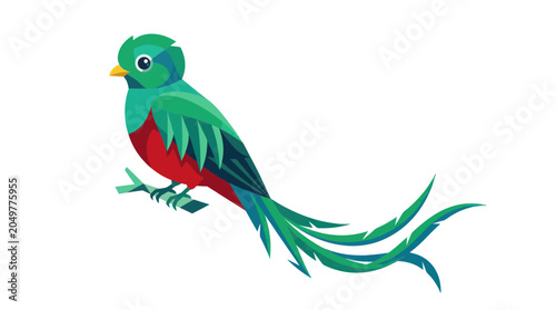 Принти на полотні Vibrant Resplendent Quetzal Bird Sitting on Branch, Exotic Tropical Avian