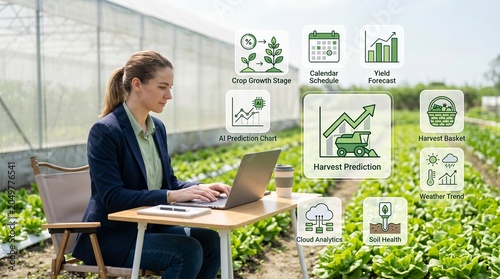 Professional Agronomist Using Laptop for Smart Farm Harvest Prediction and Crop Data Analysis