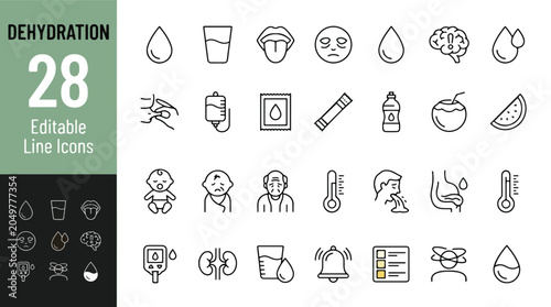 Bild auf Leinwand Dehydration and Hydration Line Editable Icons set