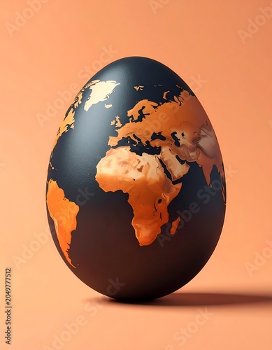 A 3D illustration of a globe shaped like an egg with a peach background