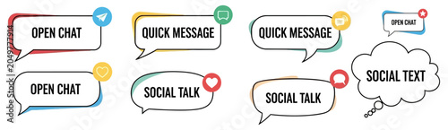 Collection of colorful speech bubbles with communication phrases
