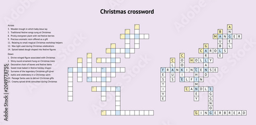 Fotografía Christmas crossword puzzle on light purple background