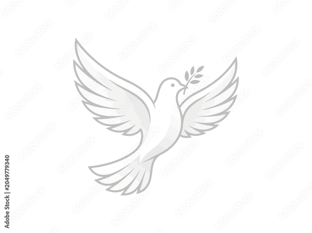 Fototapeta premium A minimalist line art illustration of a white dove carrying an olive branch.