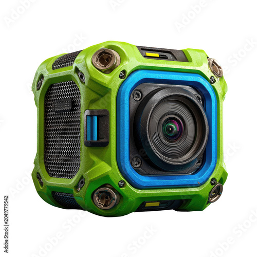 Green/blue cube camera with lens