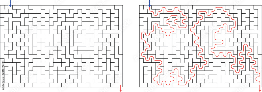 Obraz premium Labyrinth puzzle with solution on white background