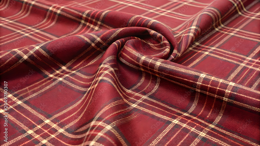 Fototapeta premium Close-up of red, white and yellow patterned fabric texture