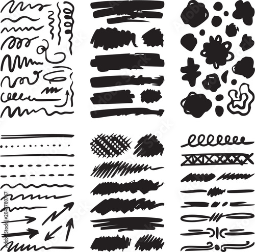 Black ink brush strokes collection artistic textures lines and shapes for design projects