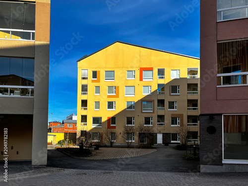 Modern Architecture of New Buildings on a Street in Porvoo (Borgå) Finland. 