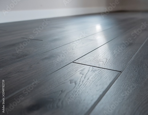 Close-up view of modern gray wooden floor texture with sunlight.