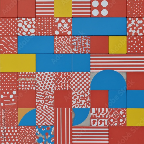 Colorful Geometric Pattern with Circles and Stripes.