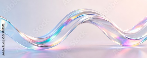 Swirling, iridescent ribbon-like form shimmers with holographic light, creating an abstract and futuristic visual background for digital concepts.