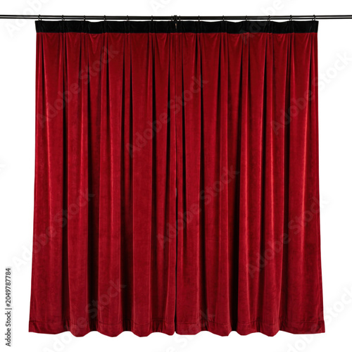 Long red velvet theatrical stage curtain panel
