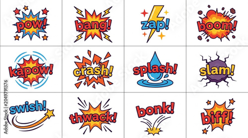 Fotografie Collection of Comic Book Sound Effect Words and Graphics.