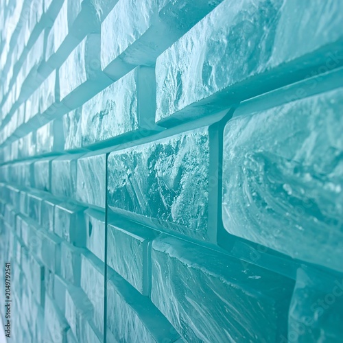 Textured Turquoise Glass Blocks Wall Detail.