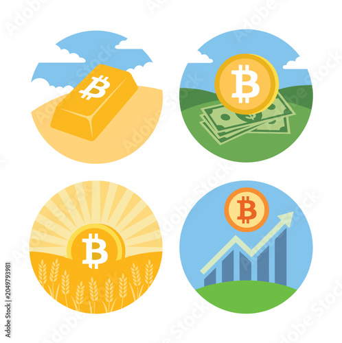Flat vector round cryptocurrency emblems isolated on white. Set of stickers of financial symbols for marketing.