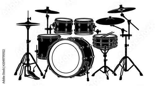 Fotografie Drum Kit Silhouette, Musical Instrument, Rock Music, Percussion Set Illustration