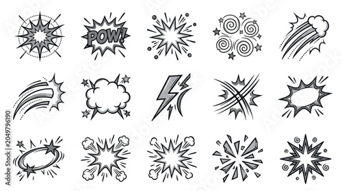 Quadro su tela Collection of comic book style explosion and action sound effect icons
