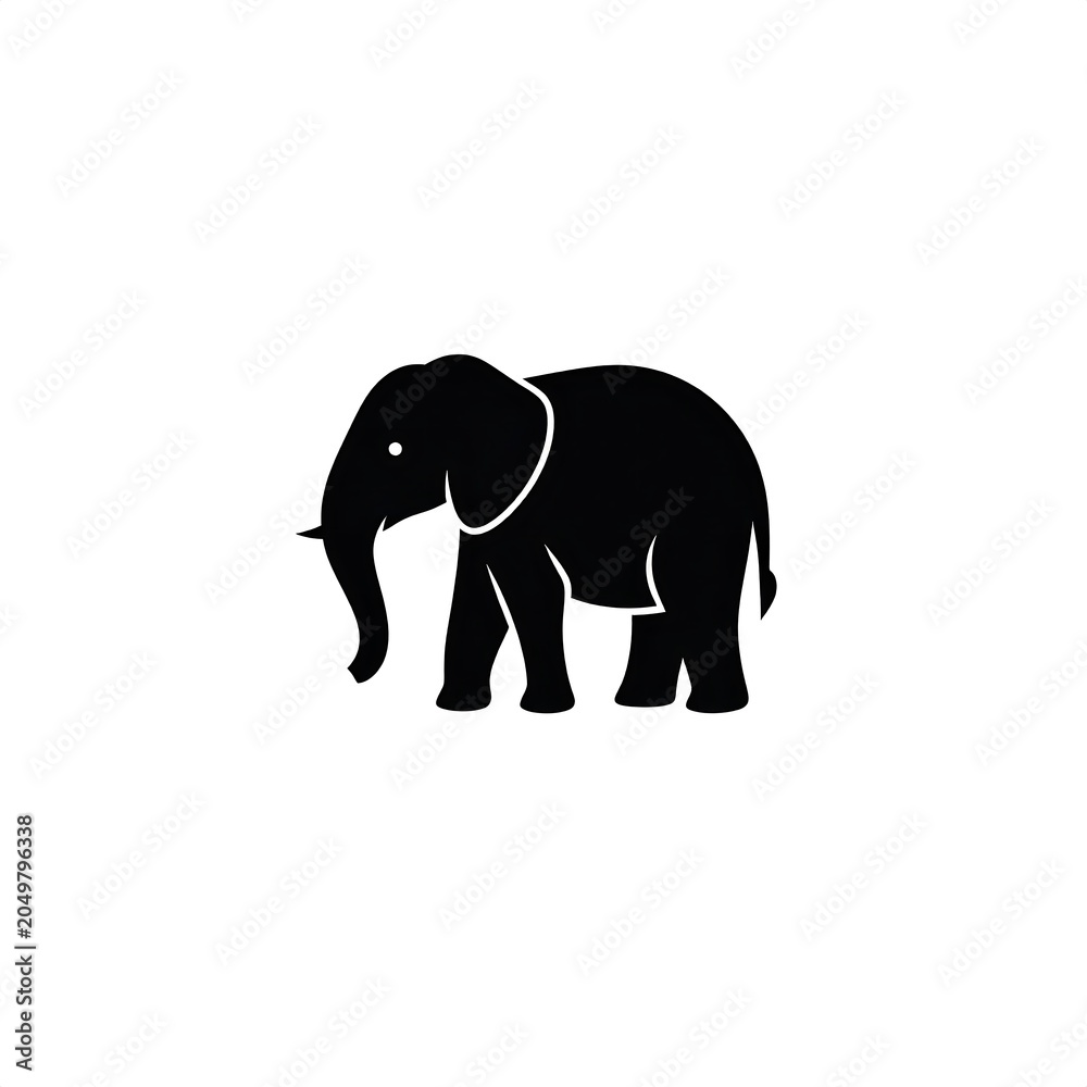 Fototapeta premium A black silhouette of an elephant facing left on a white background